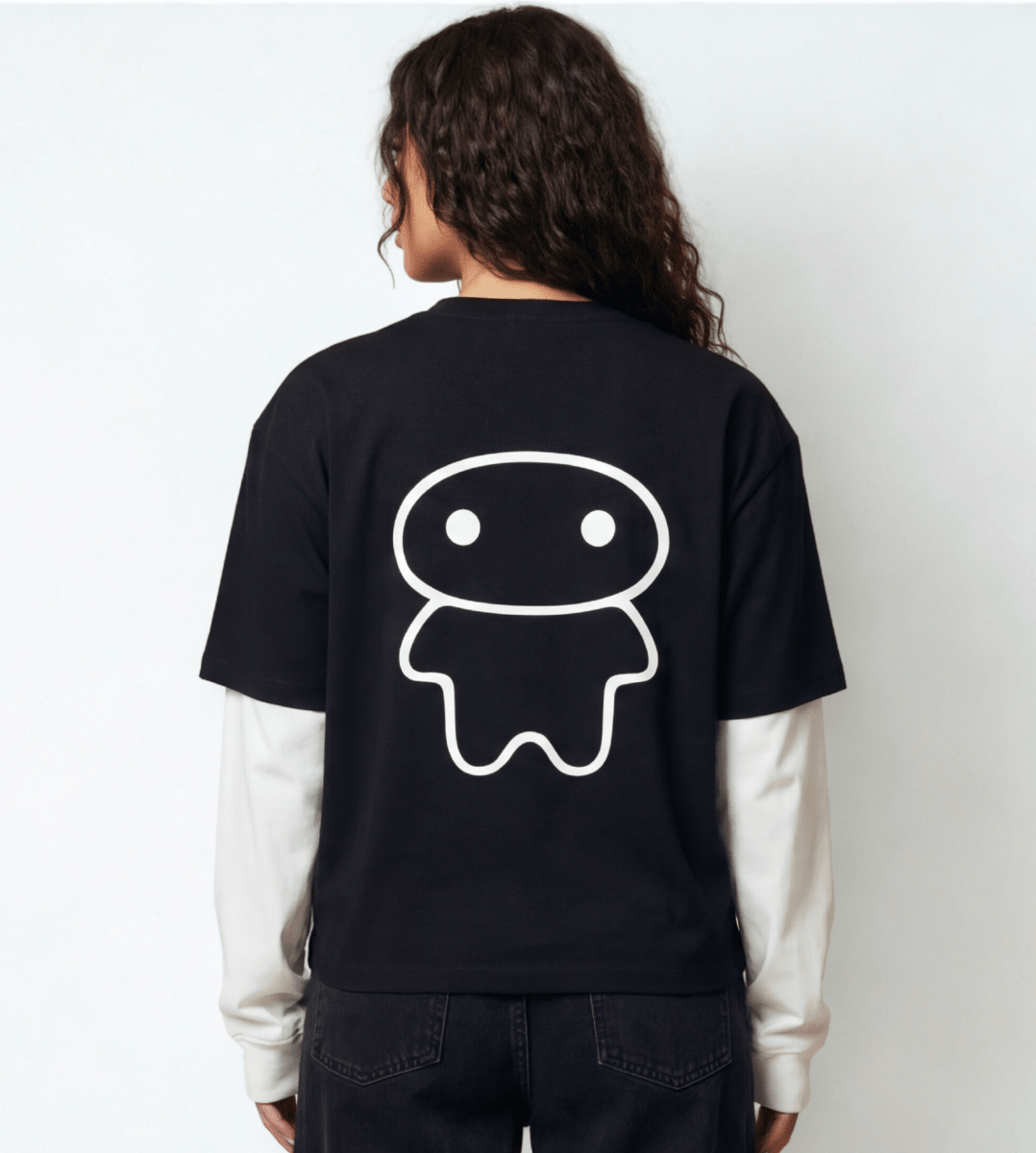 lil alien bae — Layered Long Sleeve Graphic T-Shirt (Black Shirt/White Sleeves) - lil alien bae