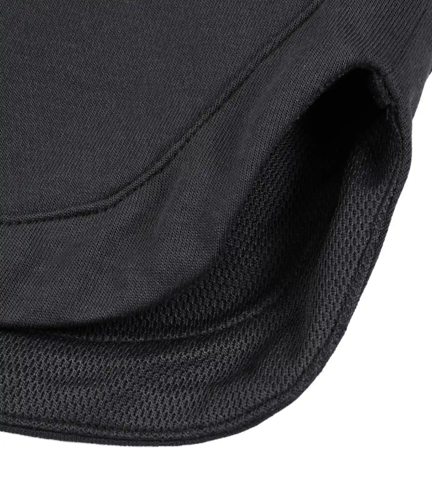 Black athletic shorts cotton exterior with quick-dry mesh interior.  