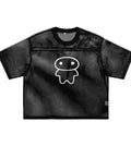 Black boxy mesh T-shirt featuring a Lil Alien Bae graphic. 