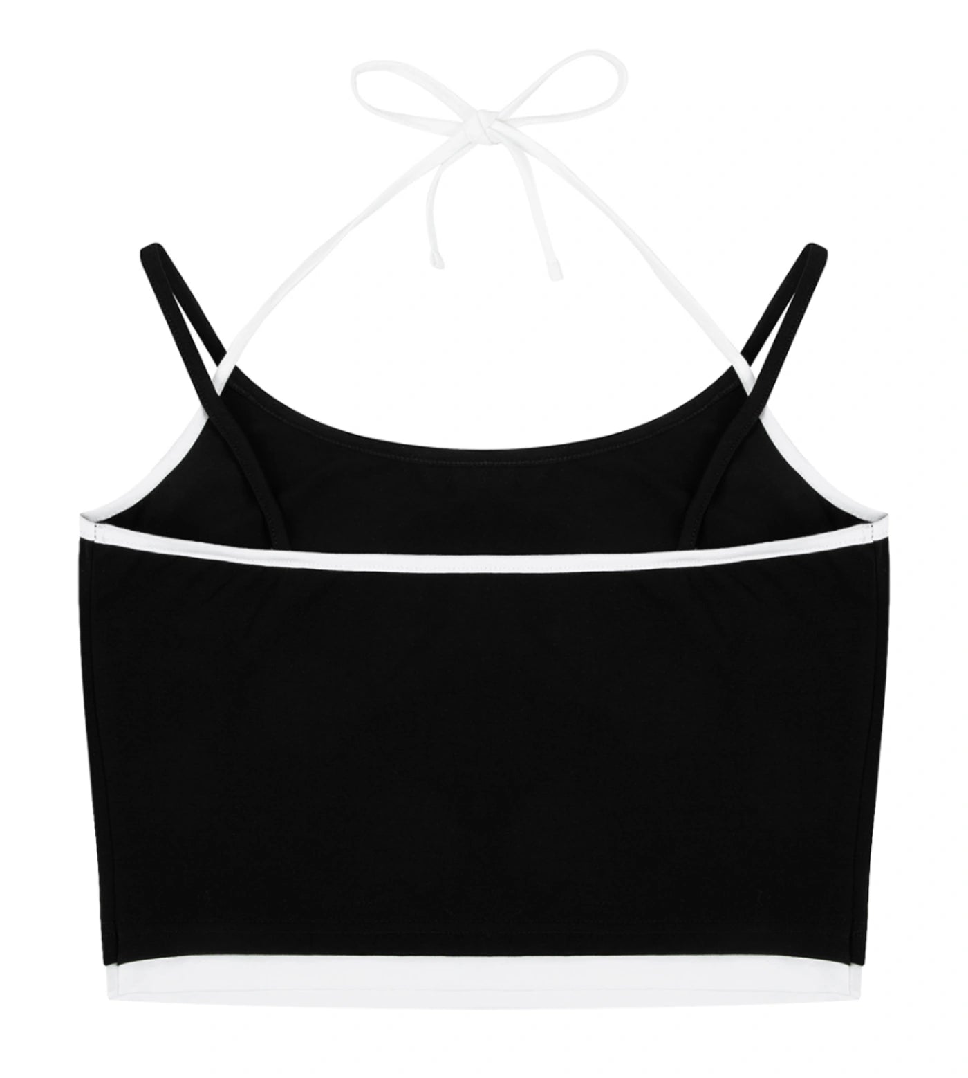 Black contrast halter crop top back. 