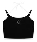 Black contrast halter crop top featuring a Lil Alien Bae graphic. 