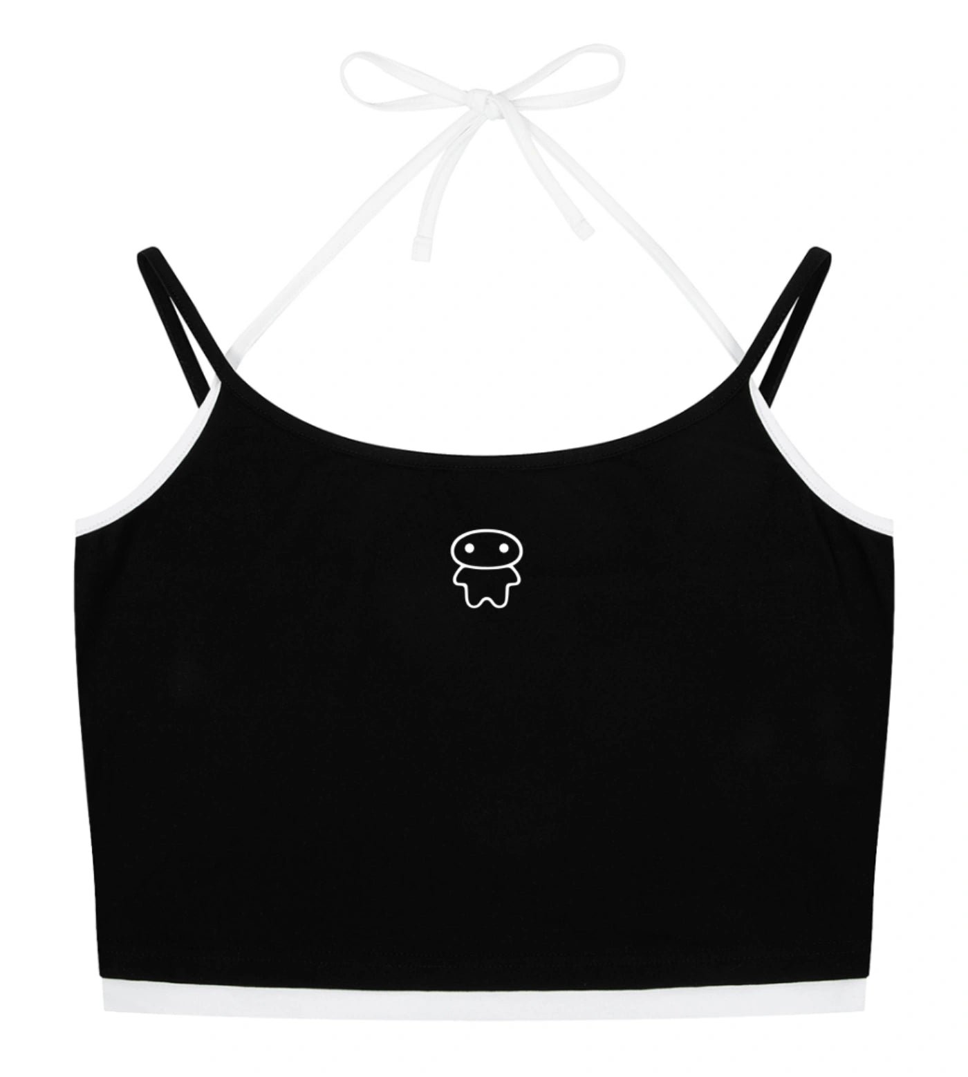 Black contrast halter crop top featuring a Lil Alien Bae graphic. 