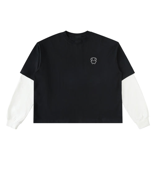 Black layered long sleeve T-shirt featuring a Lil Alien Bae chest graphic.  