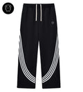 Black curved stripe sweatpants featuring a small Lil Alien Bae graphic. 