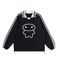 Black lapel collar pullover featuring a Lil Alien Bae graphic. 