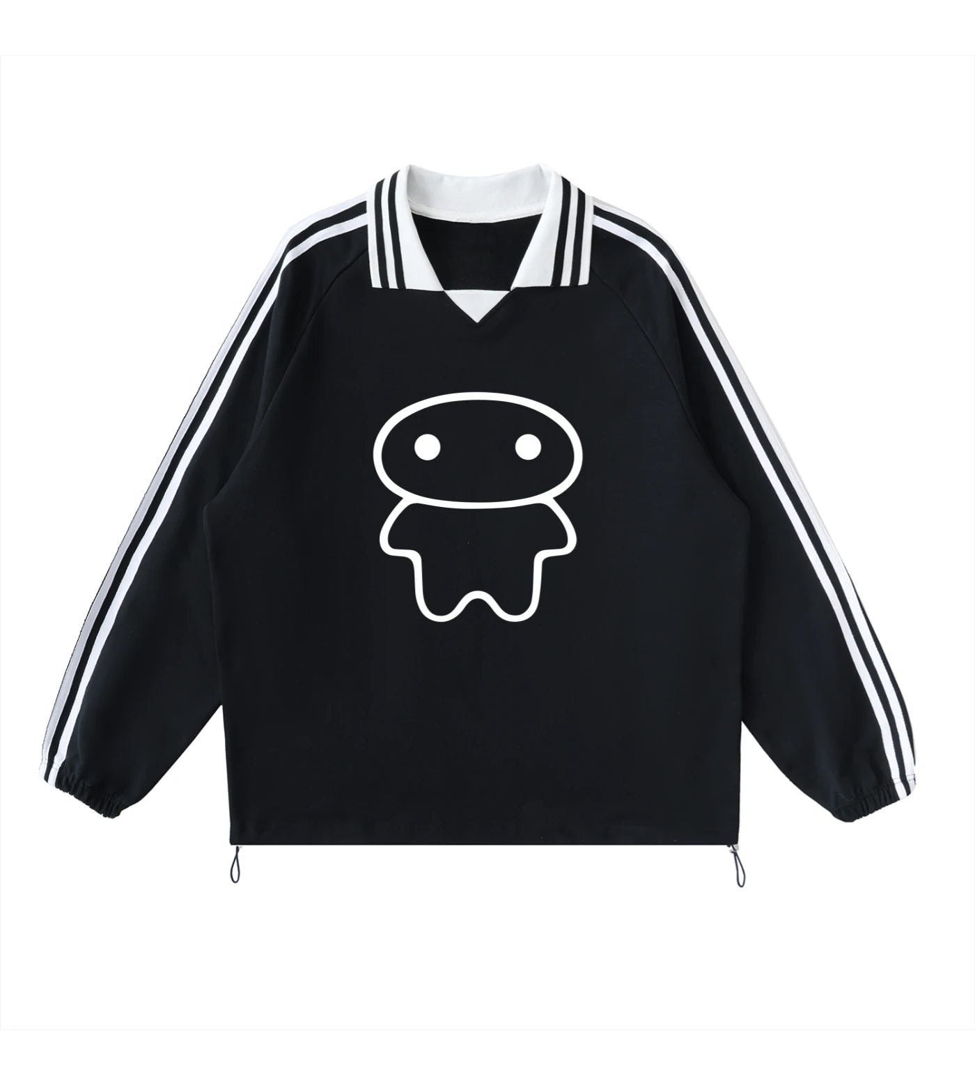Black lapel collar pullover featuring a Lil Alien Bae graphic. 
