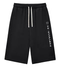 Black fleece mid-length sweat shorts featuring a Japanese Lil Alien Chan graphic.  