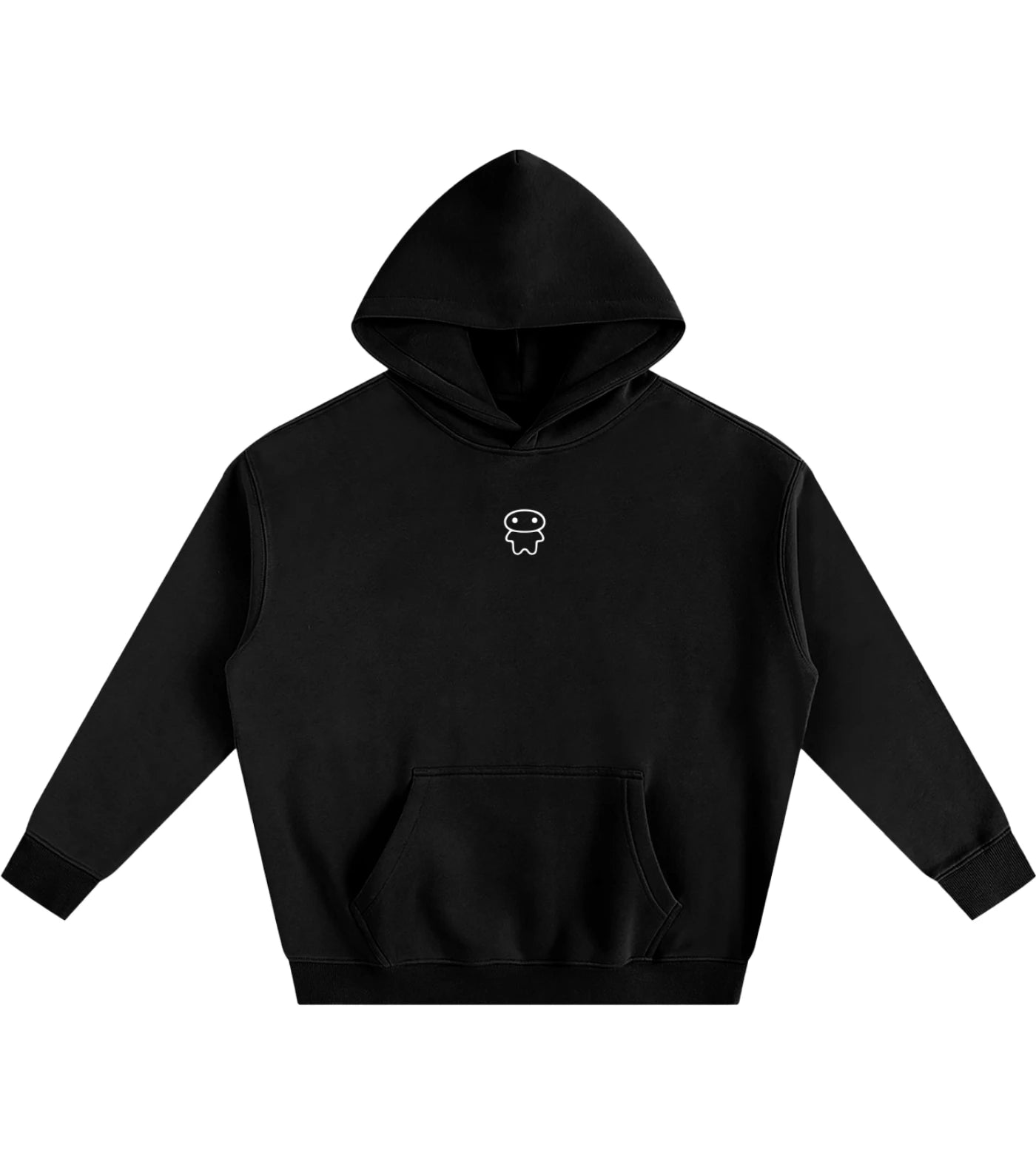 Black oversized fleece hoodie featuring a small Lil Alien Bae graphic. 