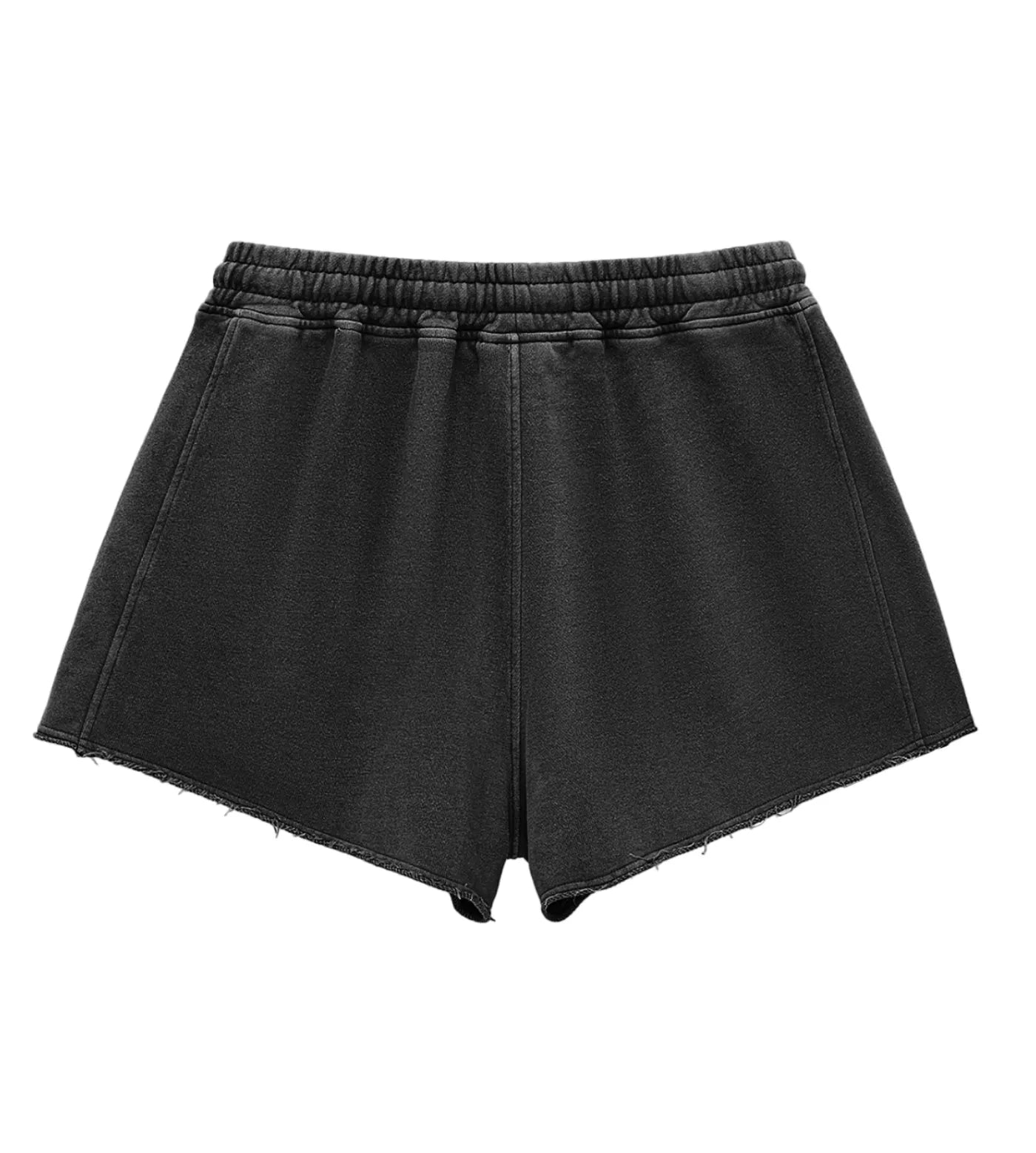 Black snow washed high-waisted shorts.  