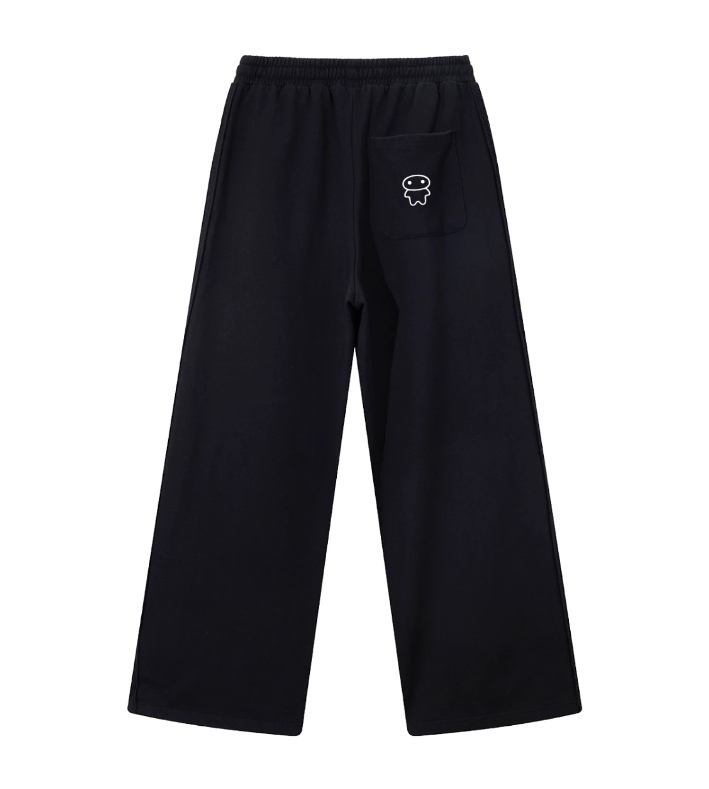 Black straight-leg sweatpants featuring a Lil Alien Bae back pocket. 