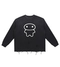 Black vintage washed long sleeve shirt with raw edge hem and Lil Alien Bae graphic.  