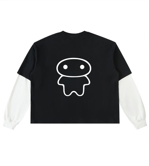 Black layered long sleeve T-shirt featuring a Lil Alien Bae back graphic. 