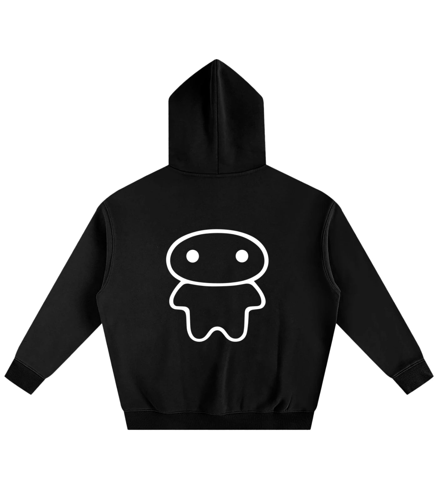 Black oversized fleece hoodie featuring a Lil Alien Bae back graphic. 