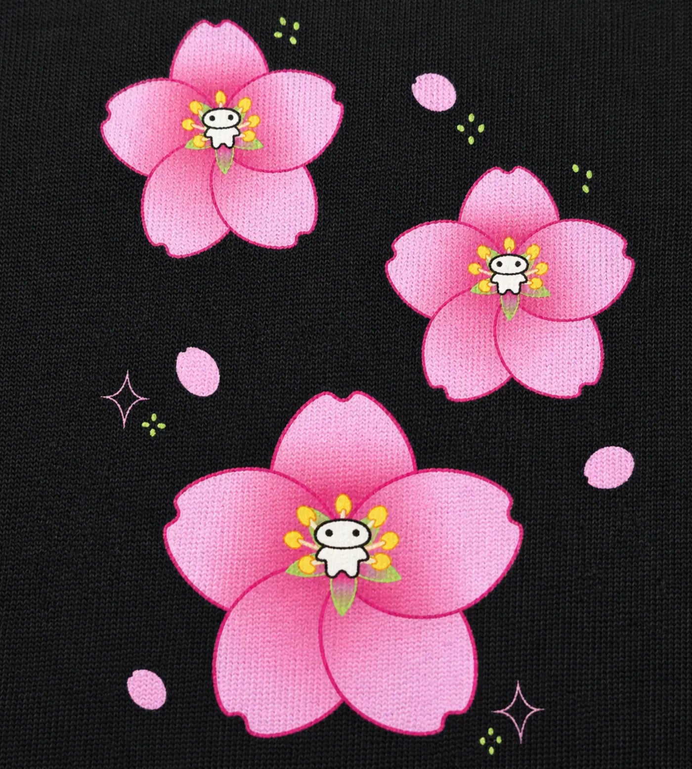 Close up details of Lil Alien Bae sakura back graphic. 