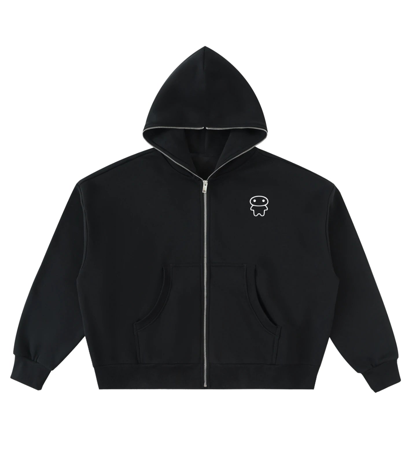 Black boxy fit full zip hoodie featuring a Lil Alien Bae graphic. 