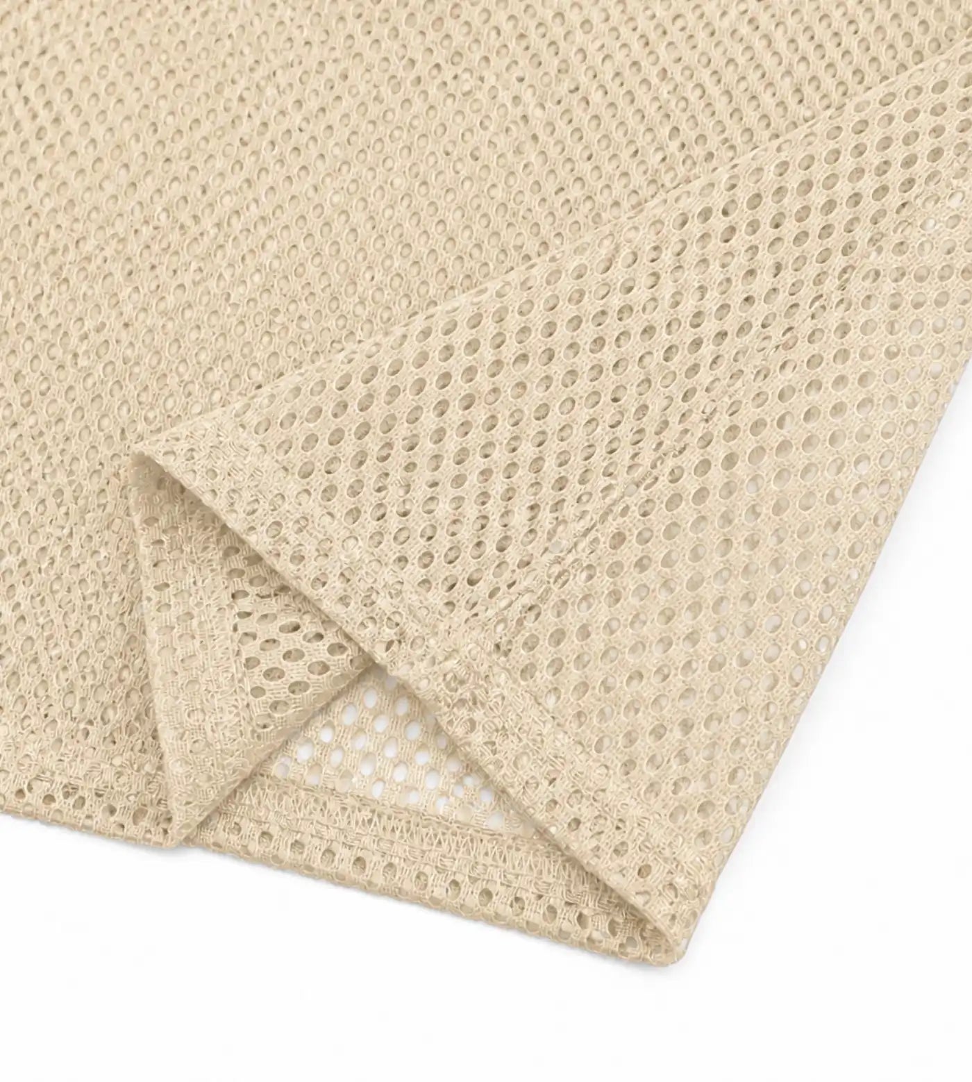 Cream boxy mesh T-Shirt details.  