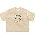 Cream boxy mesh T-Shirt featuring a Lil Alien Bae graphic. 