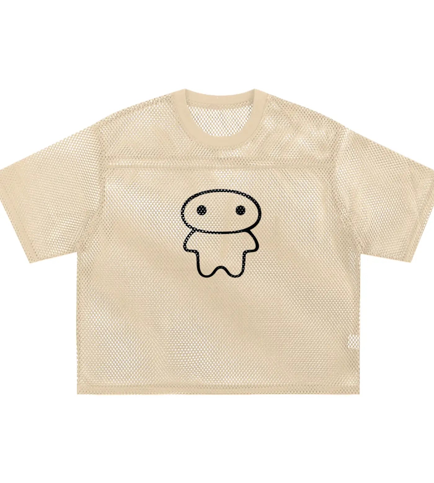 Cream boxy mesh T-Shirt featuring a Lil Alien Bae graphic. 