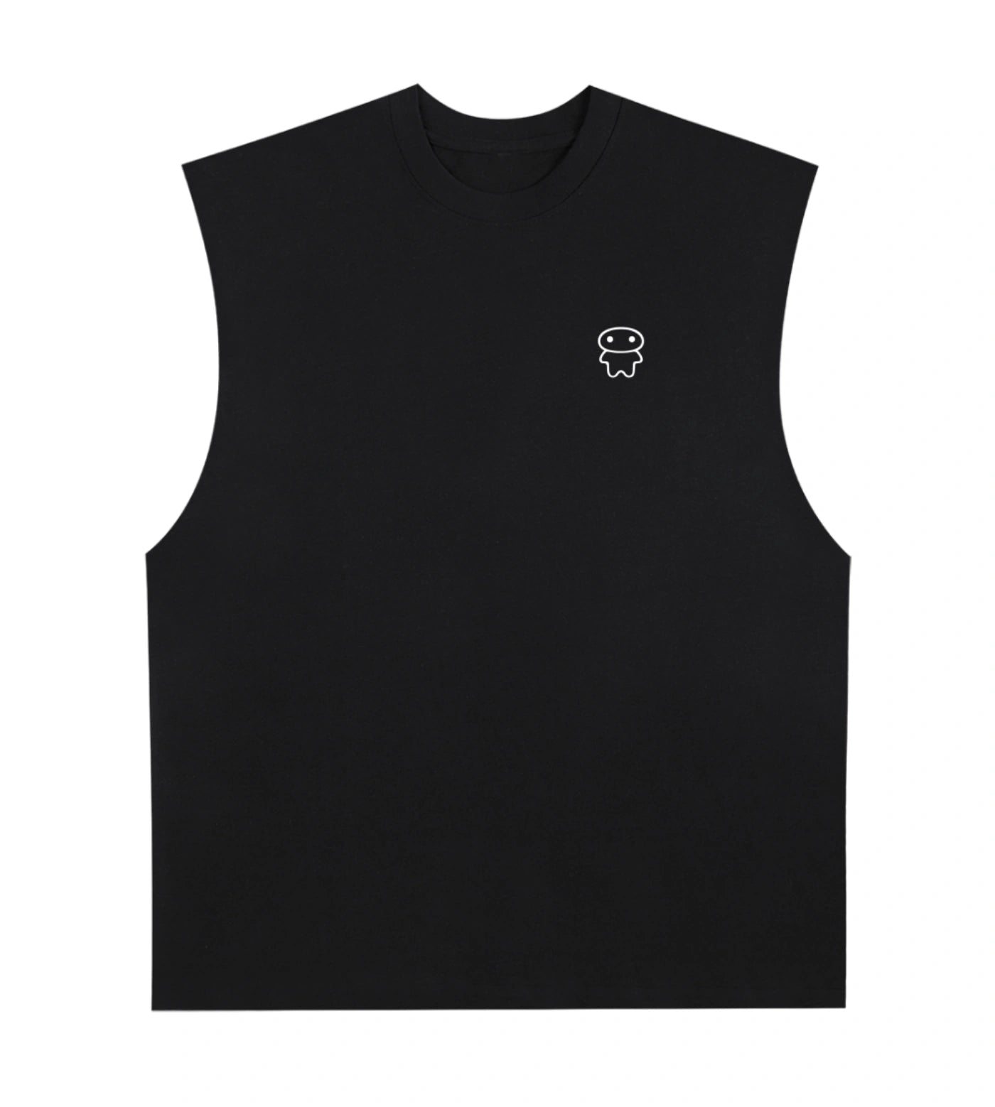 Black sleeveless cotton shirt featuring a Lil Alien Bae chest graphic. 