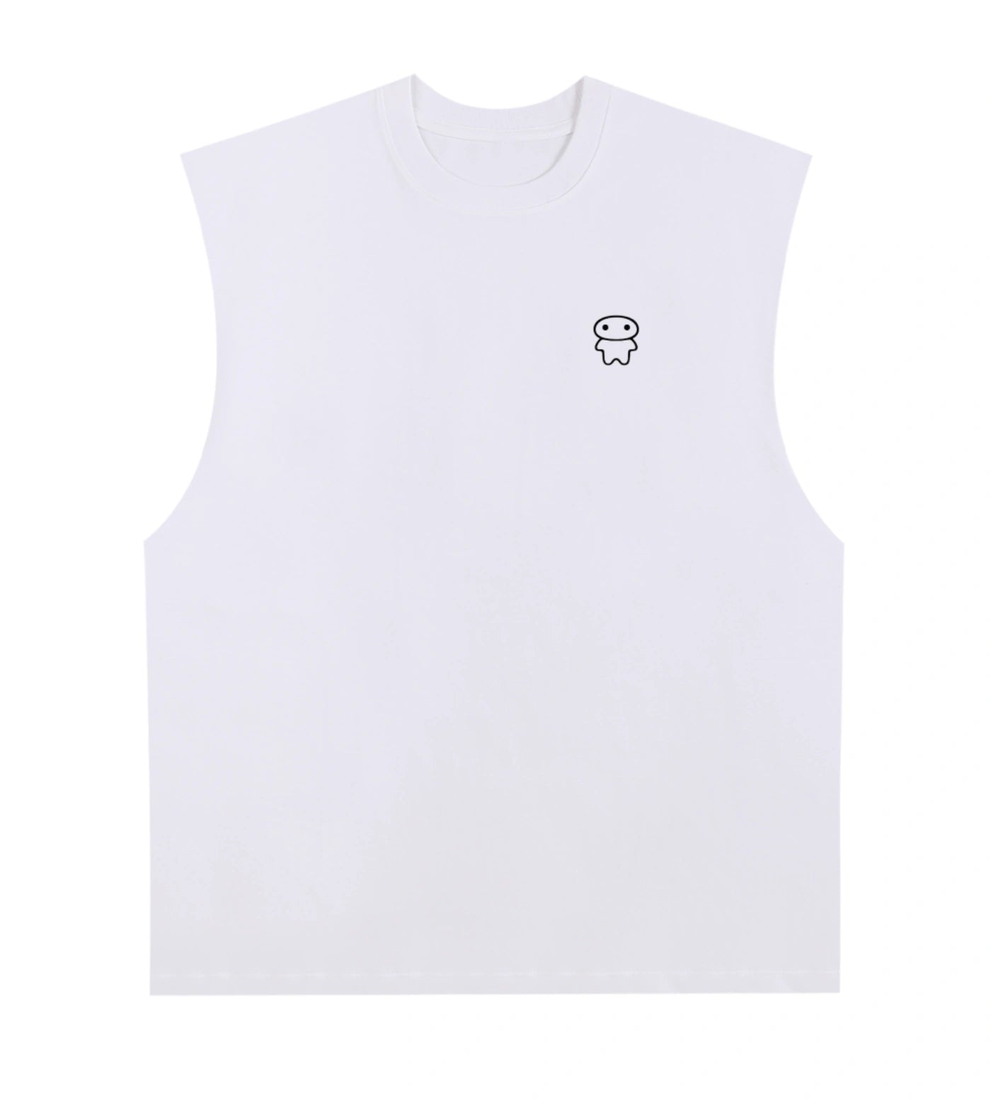 White cotton sleeveless shirt featuring a Lil Alien Bae chest graphic. 
