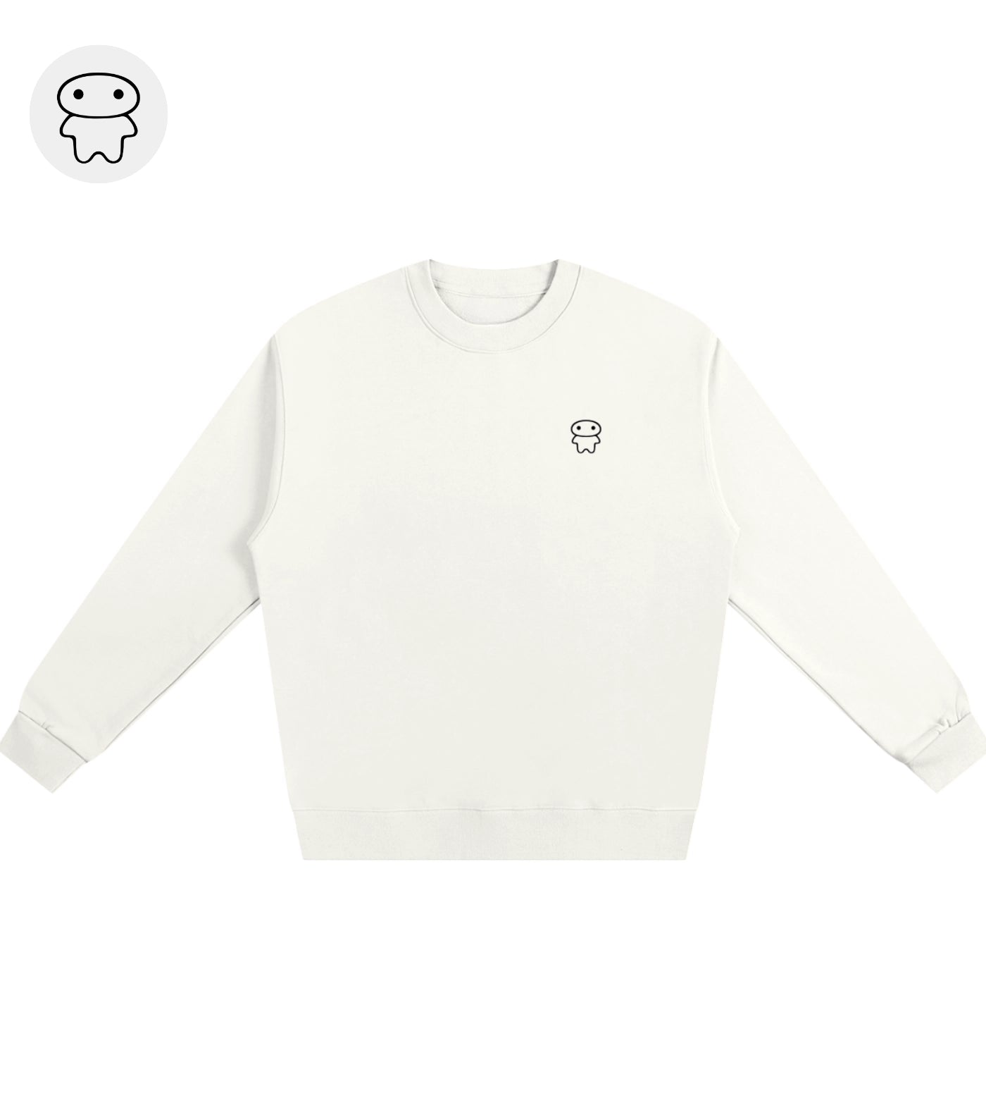 Off white heavyweight cotton sweatshirt featuring a small Lil Alien Bae chest graphic. 