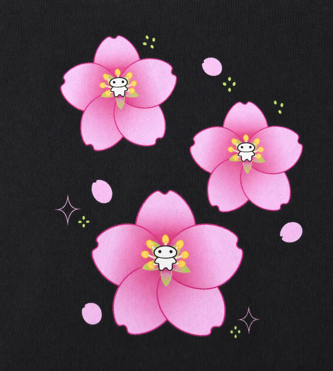 Close up detail of Lil Alien Bae sakura back graphic. 
