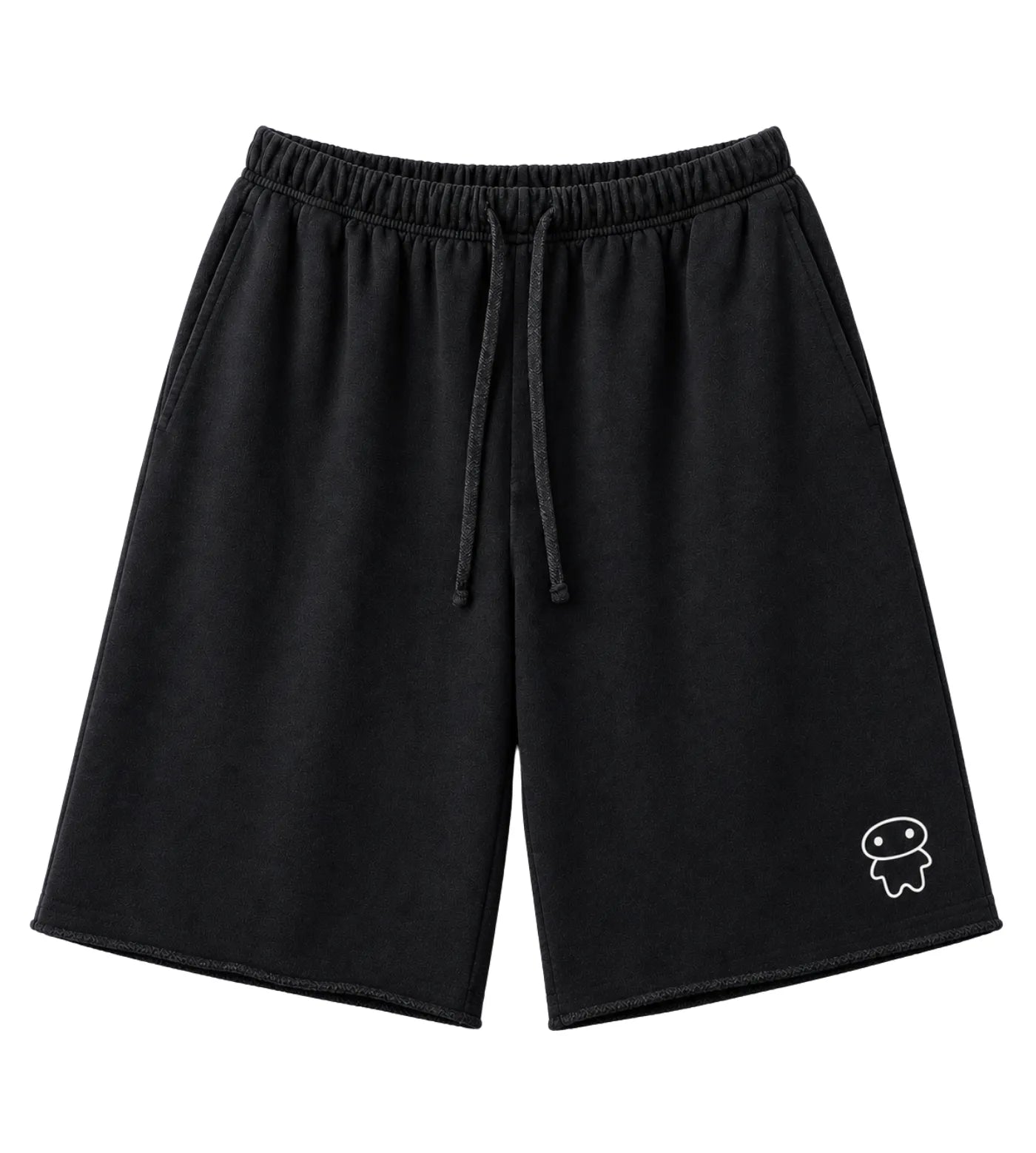 Black snow washed shorts featuring a Lil Alien Bae graphic. 