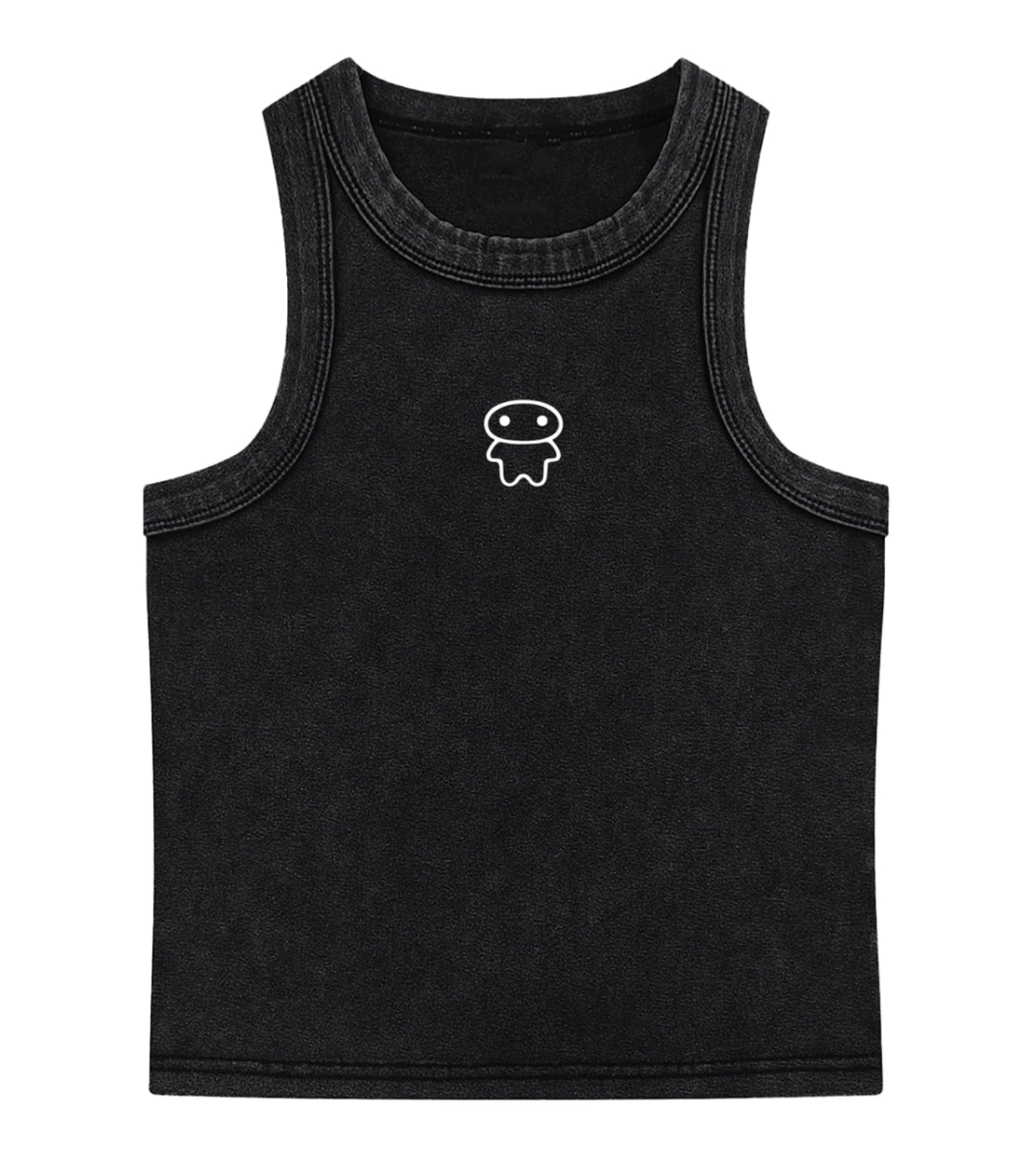 Black snow washed crop top featuring a Lil Alien Bae graphic. 