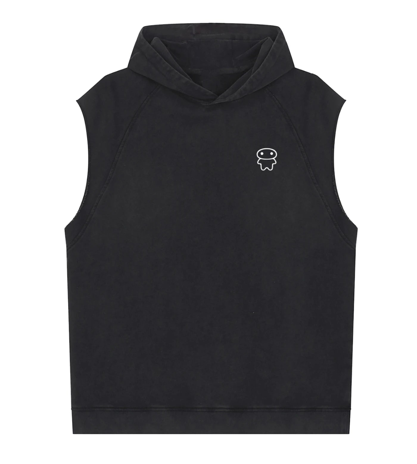 Black snow washed sleeveless hoodie featuring a Lil Alien Bae chest graphic. 