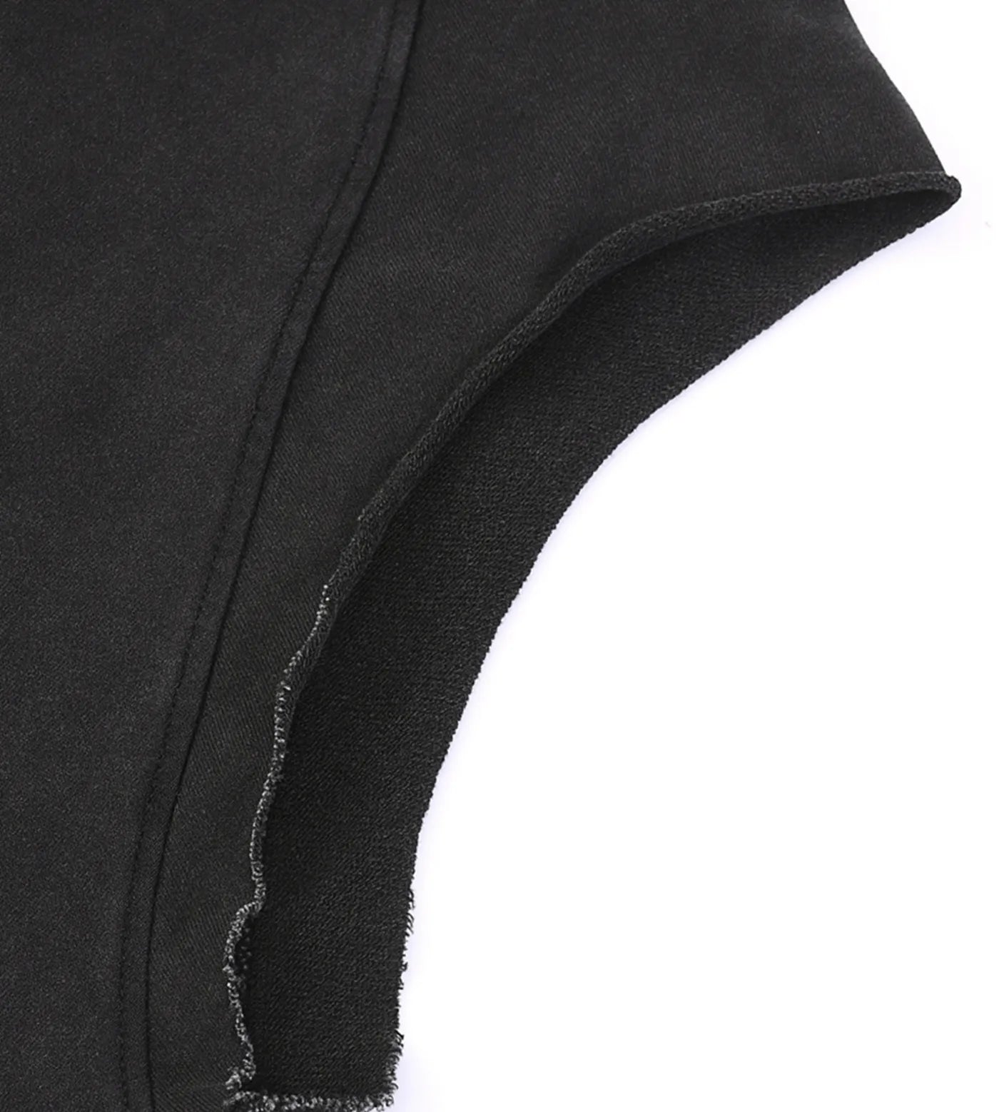 Sleeveless cut with raw edges.  
