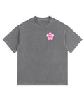 Gray vintage washed oversized cotton T-shirt featuring a Lil Alien Bae sakura chest graphic.  