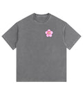 Gray vintage washed oversized cotton T-shirt featuring a Lil Alien Bae sakura chest graphic.  