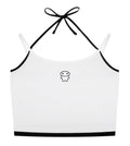 White contrast halter crop top featuring a Lil Alien Bae graphic.