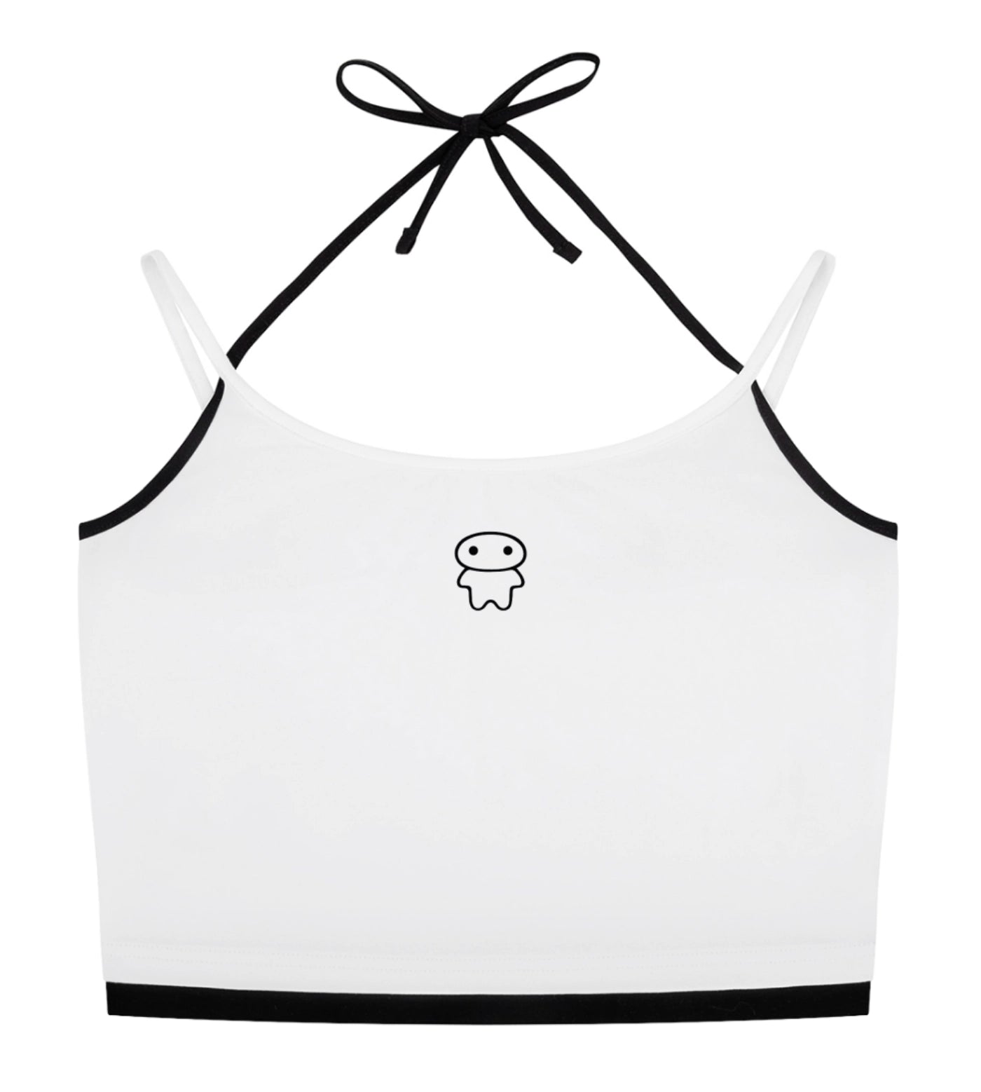 White contrast halter crop top featuring a Lil Alien Bae graphic.