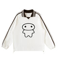Off white lapel collar pullover featuring a Lil Alien Bae graphic.