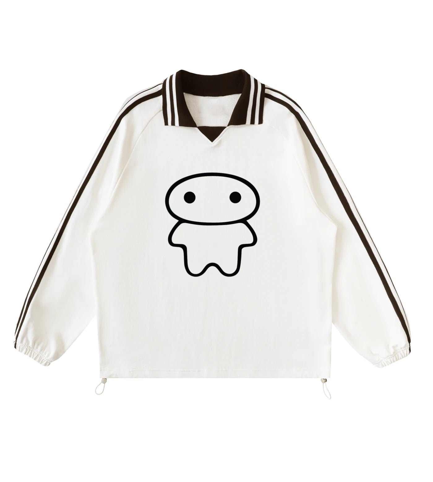 Off white lapel collar pullover featuring a Lil Alien Bae graphic.