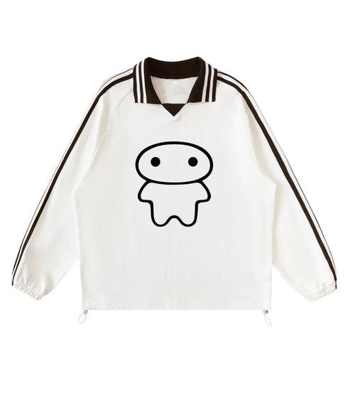 Off white lapel collar pullover featuring a Lil Alien Bae graphic.