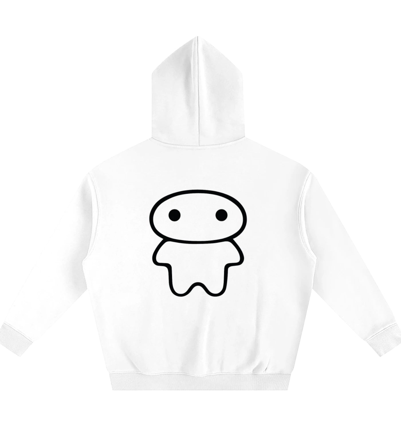 White oversized fleece hoodie featuring a Lil Alien Bae back graphic. 
