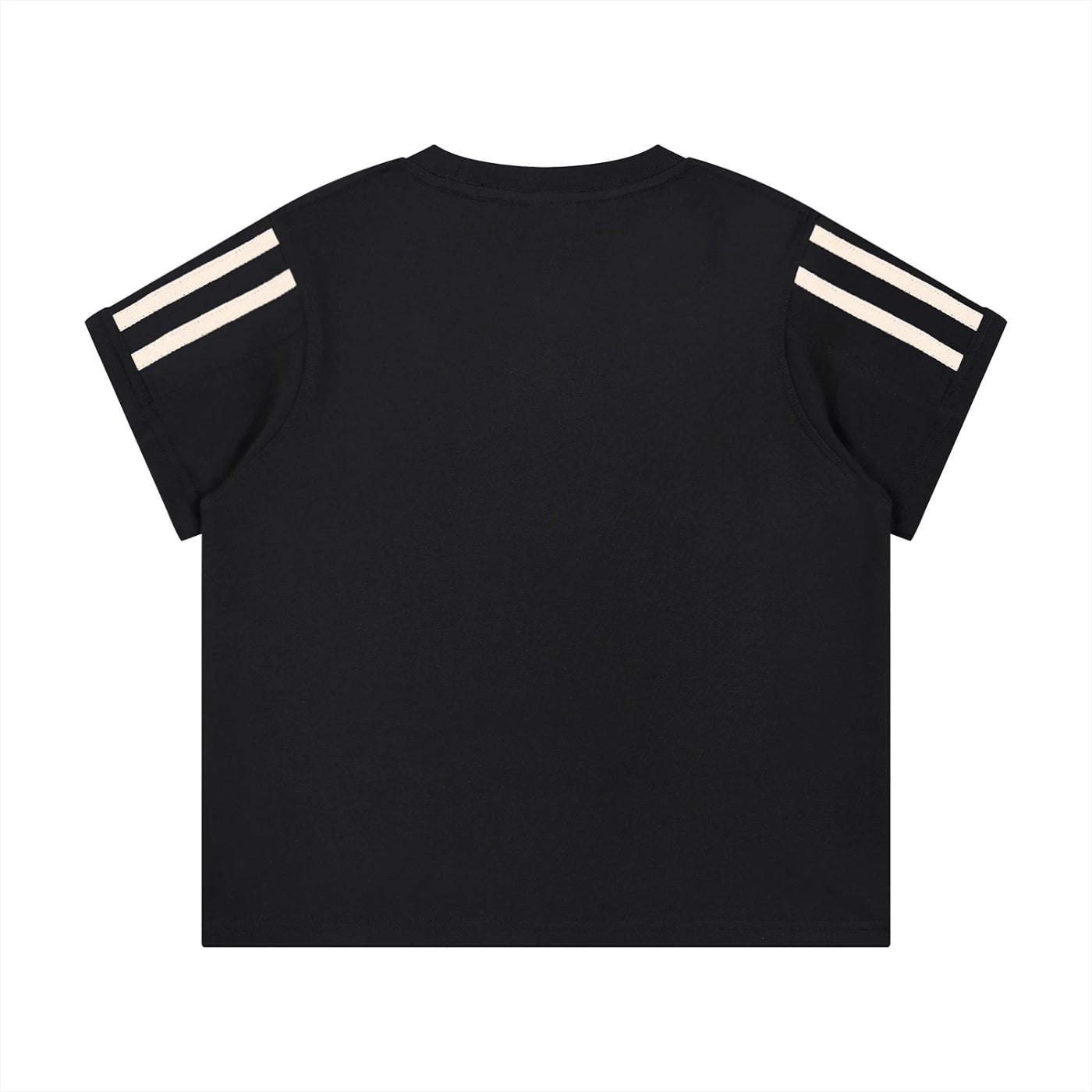 Black varsity stripe cropped T-shirt.