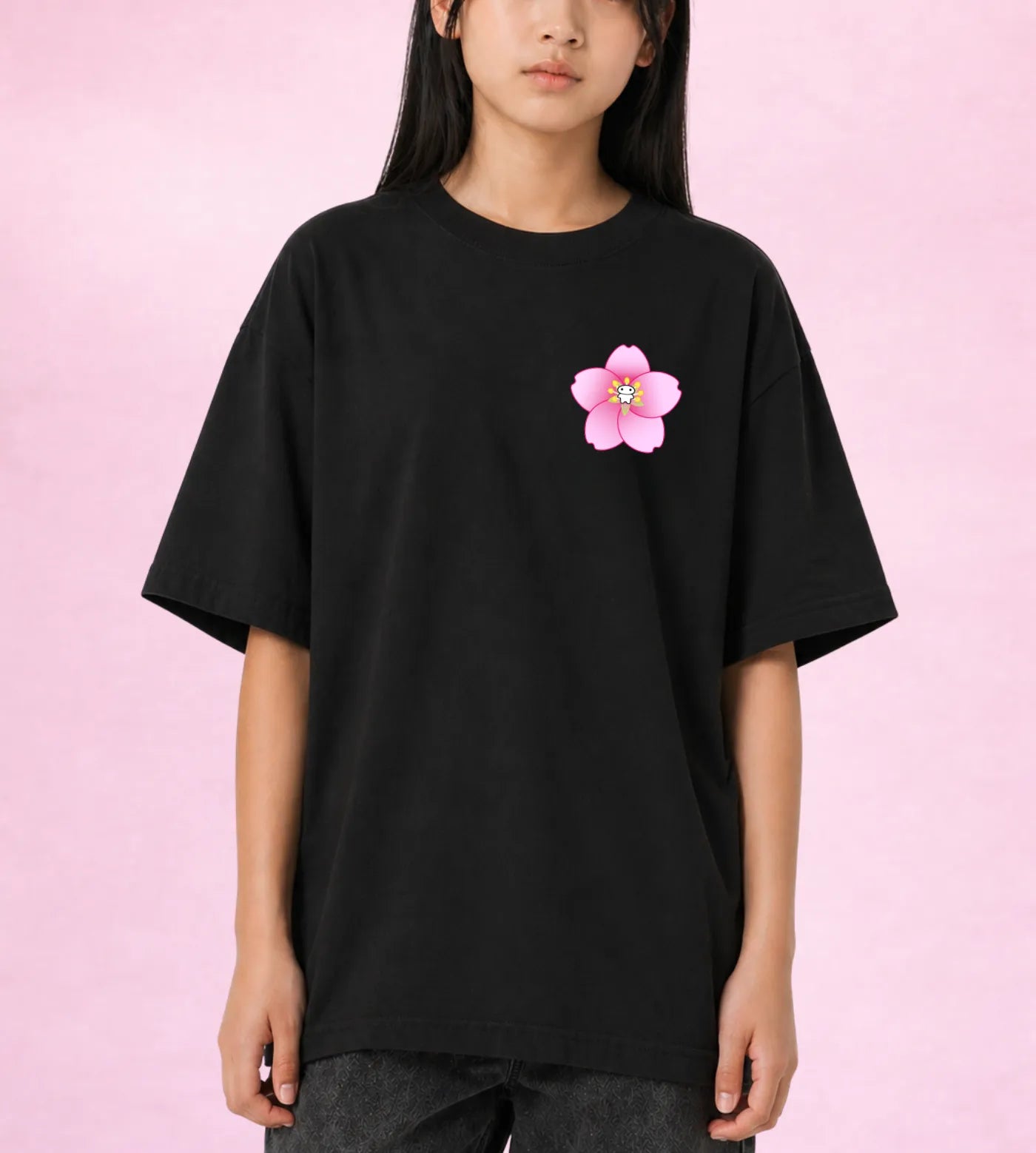 Youth Cotton T-Shirt — Sakura Bae — Black (9–14)