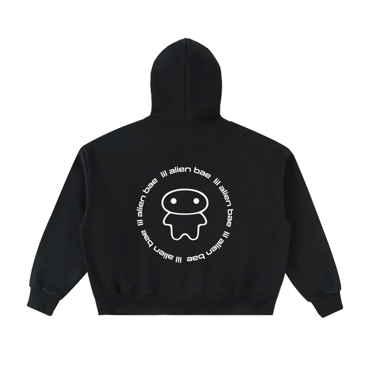 antisocial bae — Minimal Kawaii Black Oversized Fleece Hoodie (Full Length Zipper) - lil alien bae