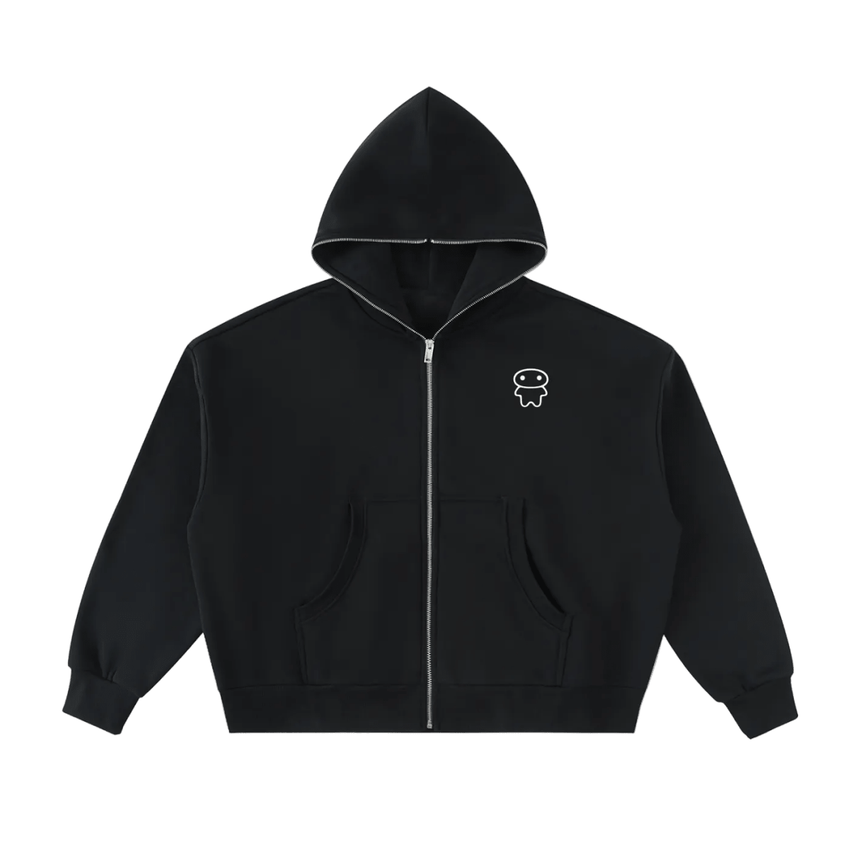 antisocial bae — Minimal Kawaii Black Oversized Fleece Hoodie (Full Length Zipper) - lil alien bae