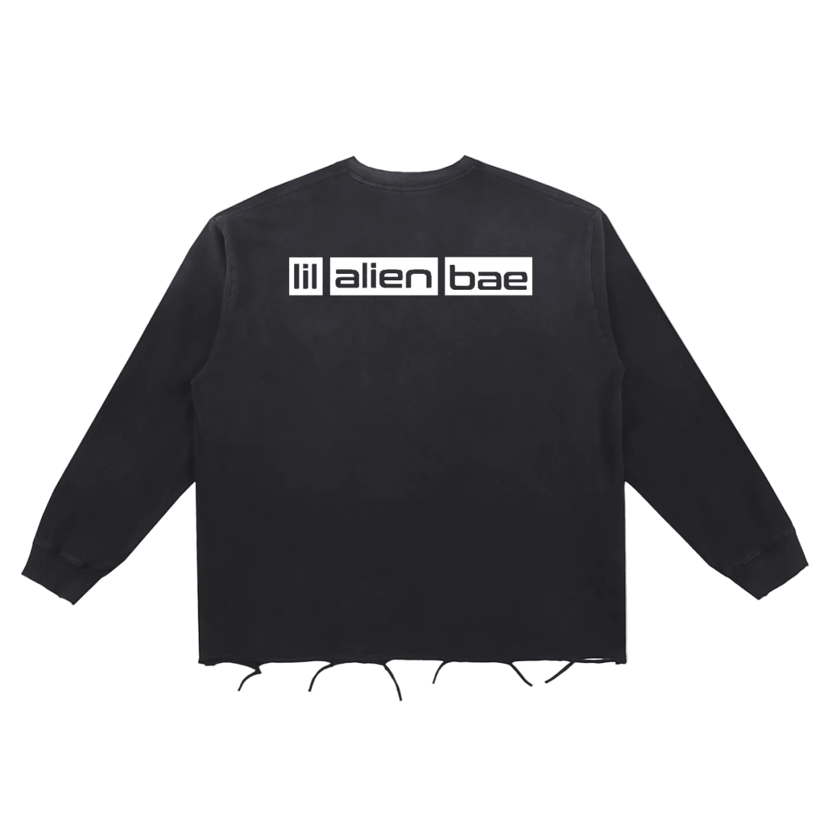 big bae — Black Vintage Wash Ripped Long Sleeve Graphic Crewneck - lil alien bae