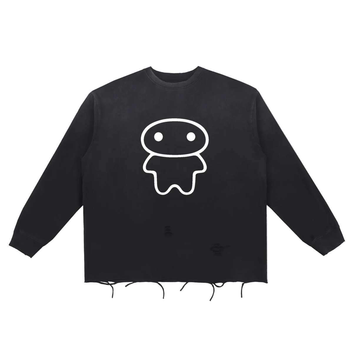 big bae — Black Vintage Wash Ripped Long Sleeve Graphic Crewneck - lil alien bae
