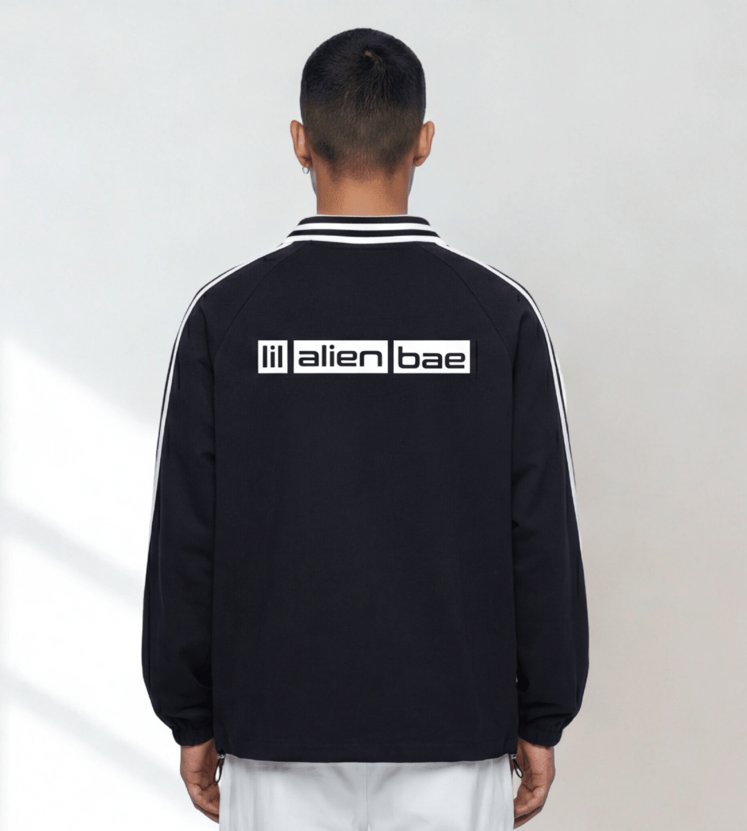 big bae — Striped Lapel Collar Graphic Pullover (Black) - lil alien bae