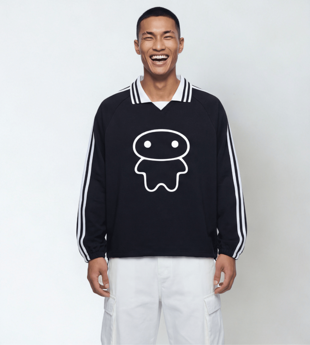 big bae — Striped Lapel Collar Graphic Pullover (Black) - lil alien bae