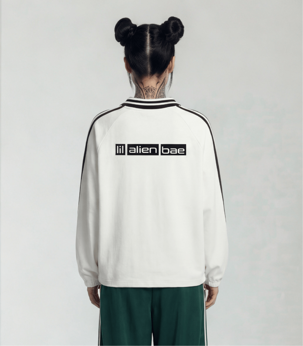 big bae — Striped Lapel Collar Graphic Pullover (Off White) - lil alien bae