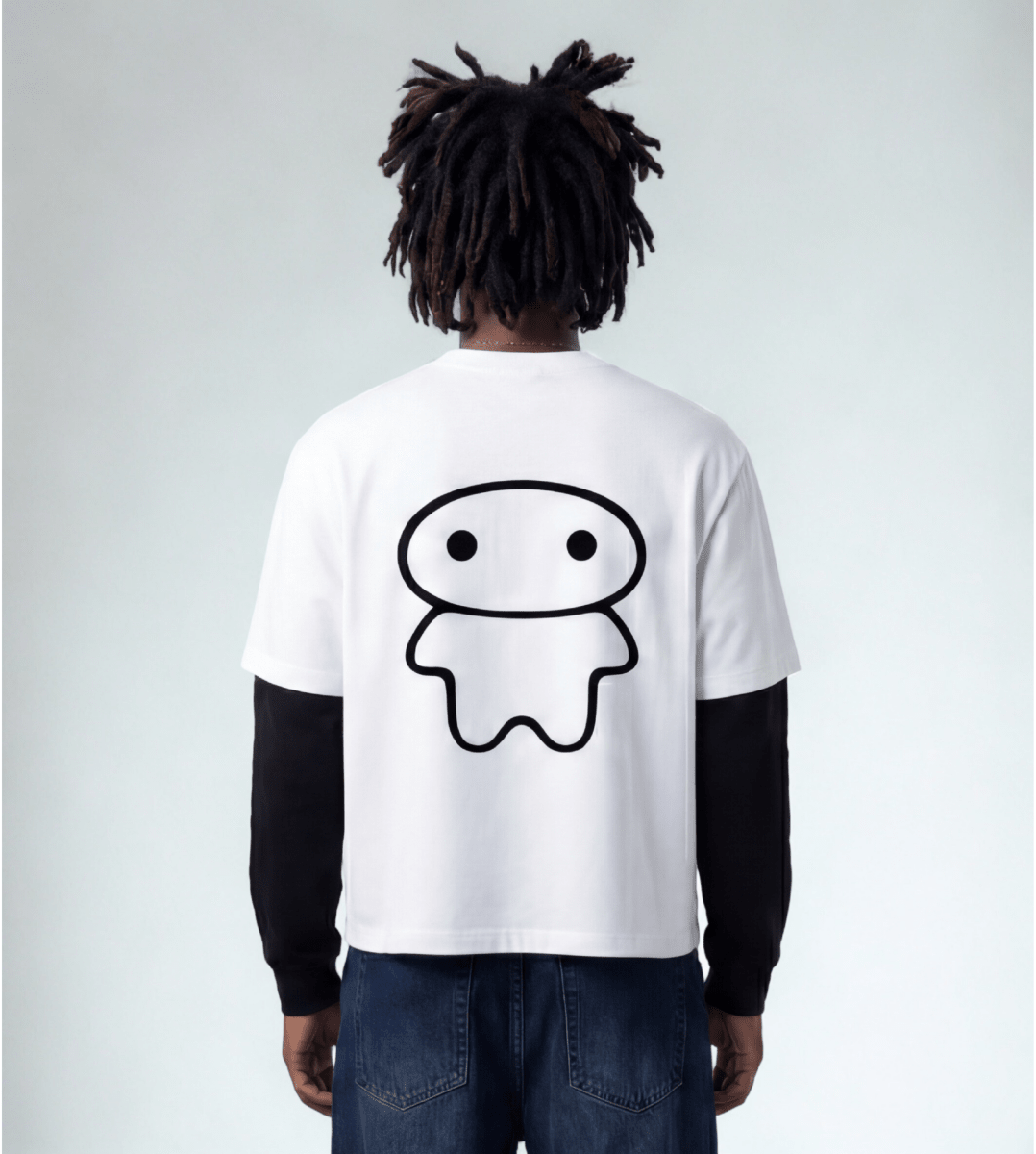 lil alien bae — Layered Long Sleeve T-Shirt (White Shirt/Black Sleeves) - lil alien bae