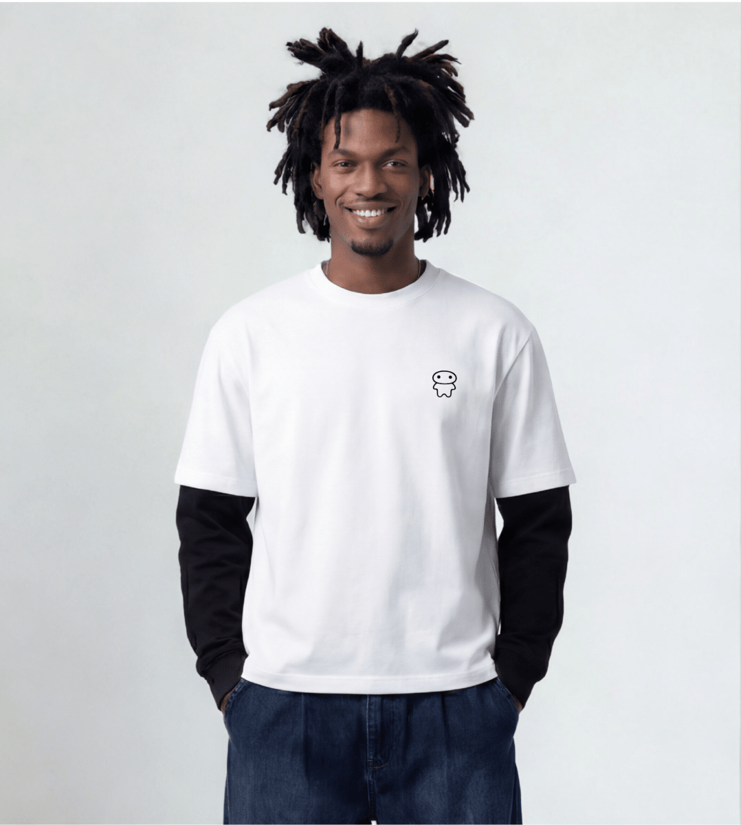 lil alien bae — Layered Long Sleeve T-Shirt (White Shirt/Black Sleeves) - lil alien bae