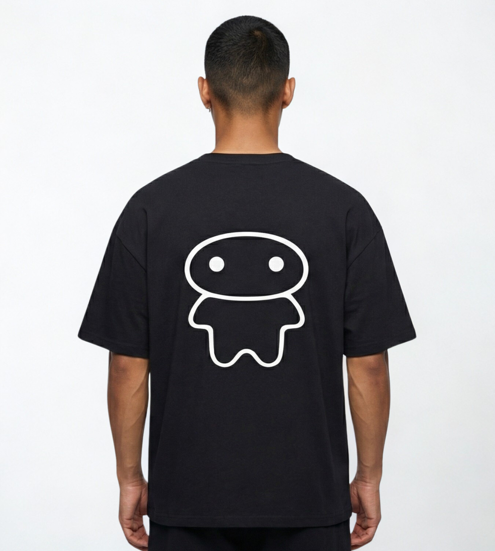 Oversized unisex black graphic T-shirt features a large lil alien bae back design.  